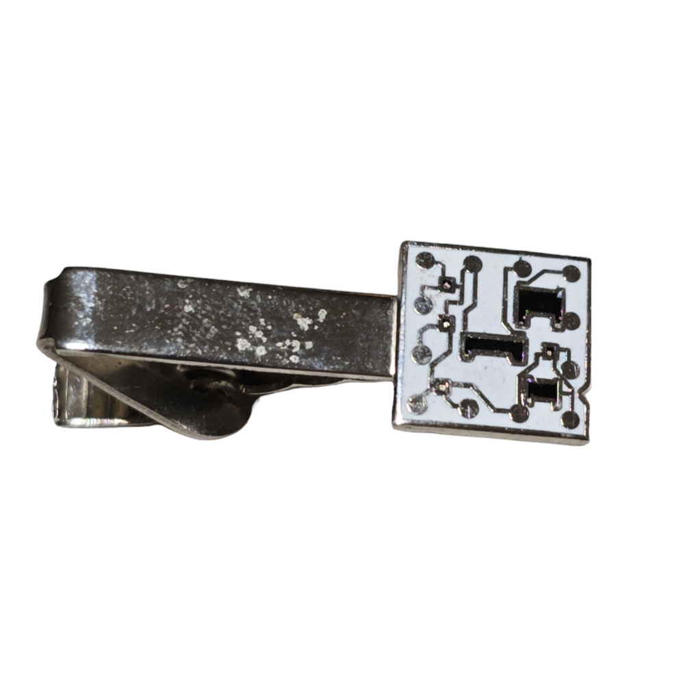 Circuit Board Art Tie Bar Clip Silver Tone Vintage